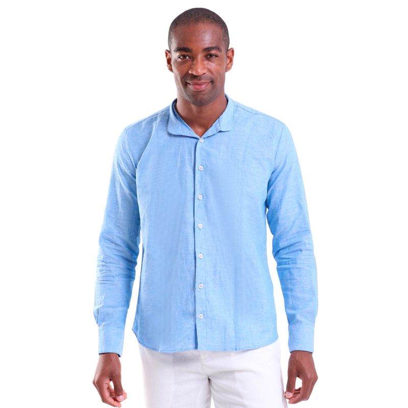 Camisa Linho Masculina Manga Longa Gola Padre