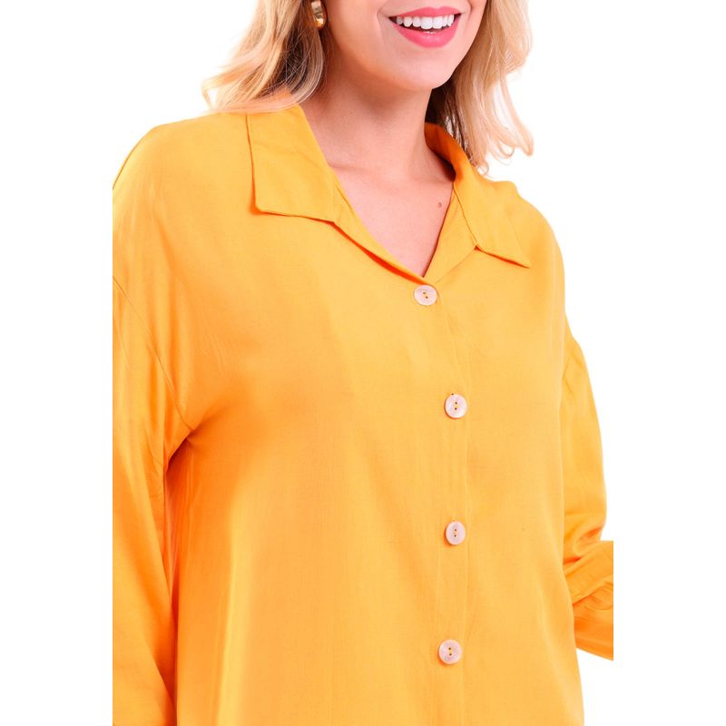 Camisão Linho Mullet Manga 3/8 Com Botão Olimpia Areia