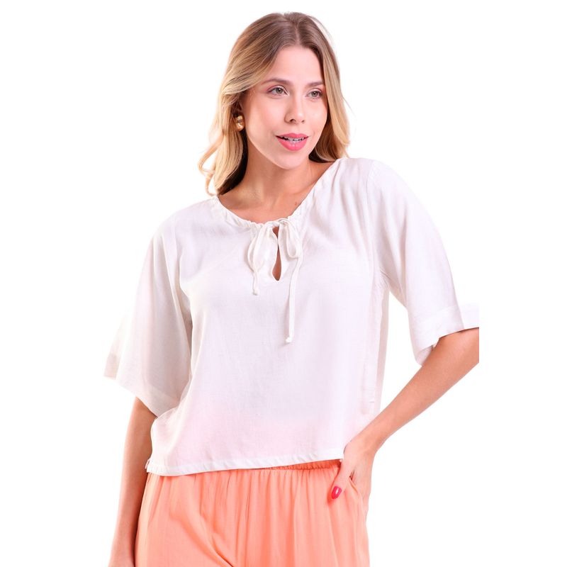 Blusa Feminina Viscose Manga 2/4 Decote Canoa Olimpia