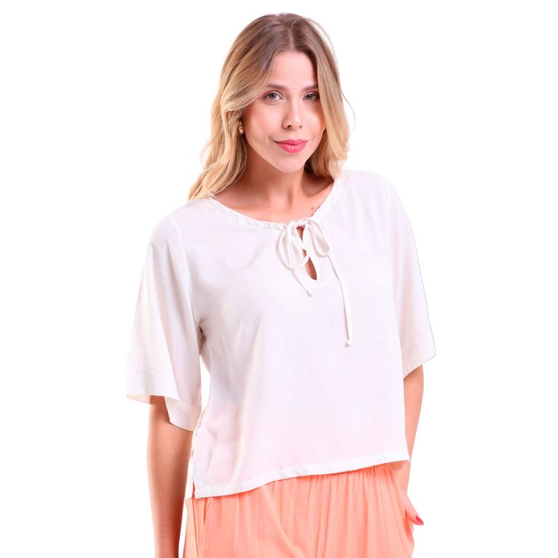 Blusa Feminina Viscose Manga 2/4 Decote Canoa Olimpia