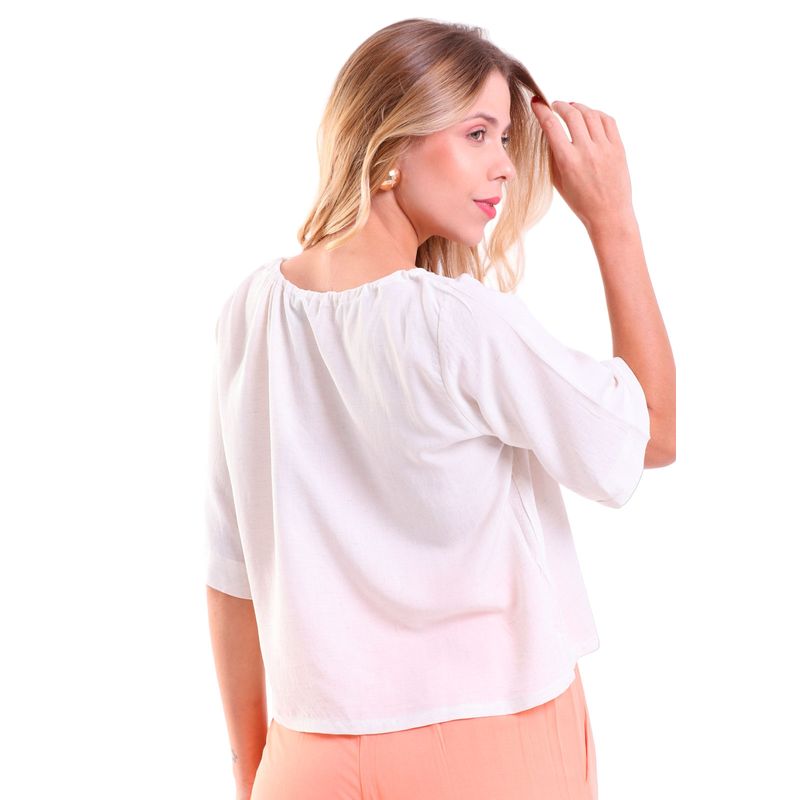Blusa Feminina Viscose Manga 2/4 Decote Canoa Olimpia