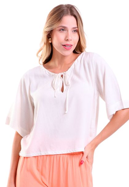Blusa Feminina Viscose Manga 2/4 Decote Canoa Olimpia