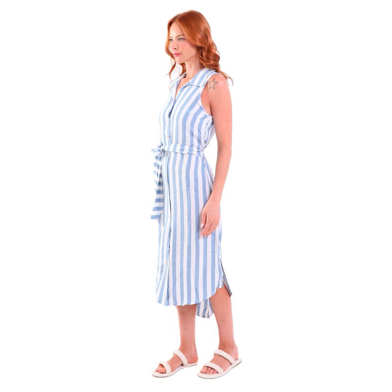 Camisão Feminino Viscose Longo Regata Botões Listrado