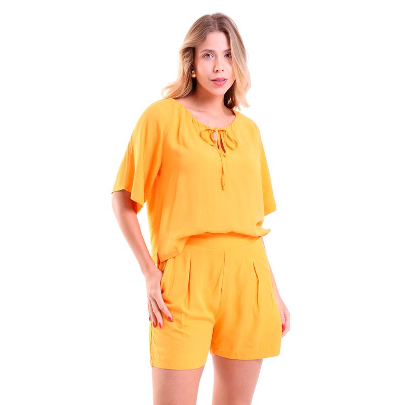 Blusa Decote Canoa E Shorts Curto Olimpia Amarelo Mango