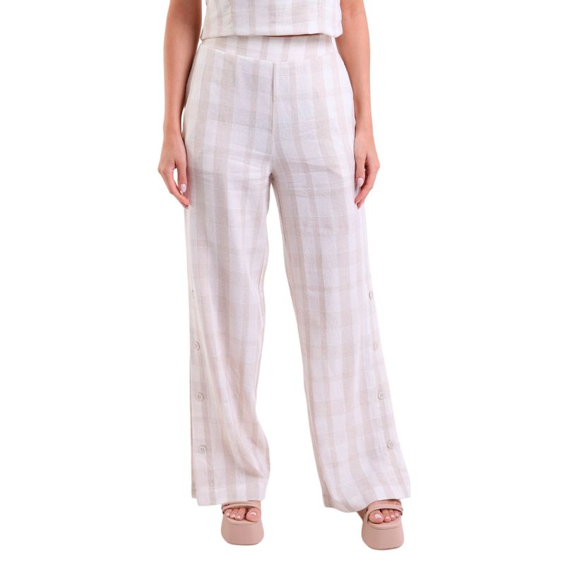 Calca Linho Breeze Pantalona Com Botões Laterais Listrado