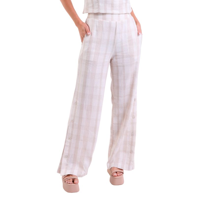 Calca Linho Breeze Pantalona Com Botões Laterais Listrado