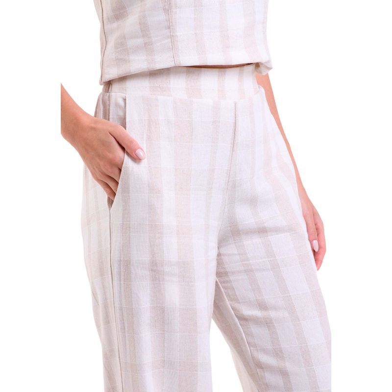Calca Linho Breeze Pantalona Com Botões Laterais Listrado