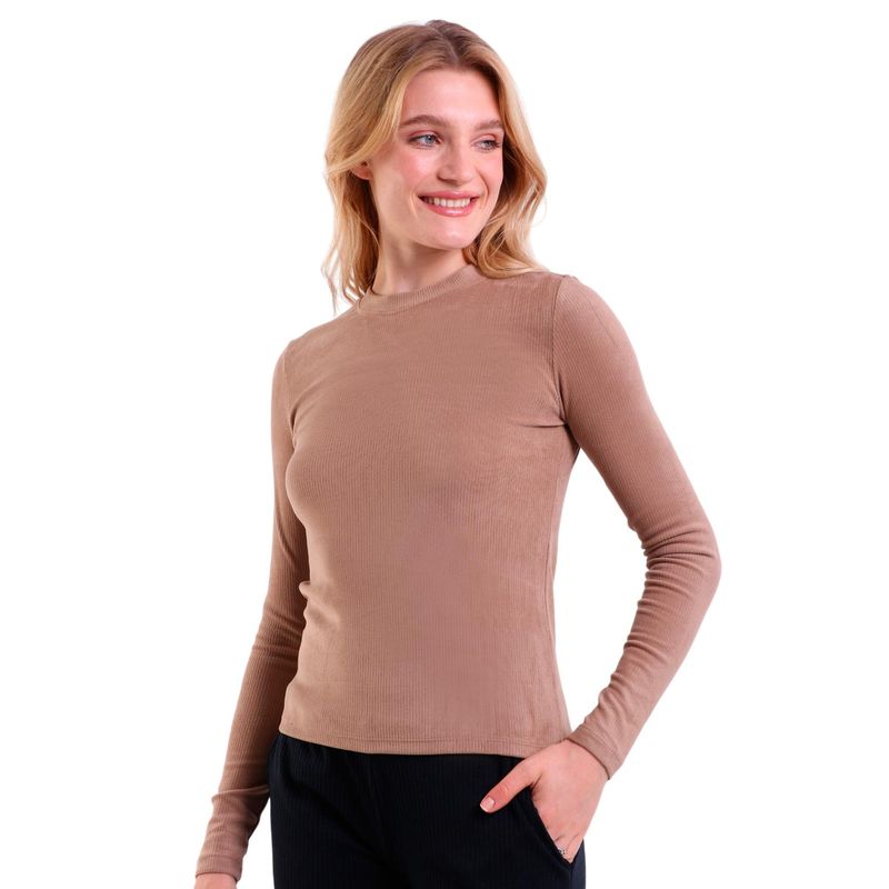 Blusa Feminina Manga Longa  Canelado Tamanho Universal Preto