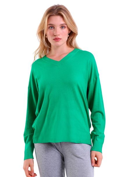 Blusa Feminina Manga Longa Gola V com Detalhe Canelado