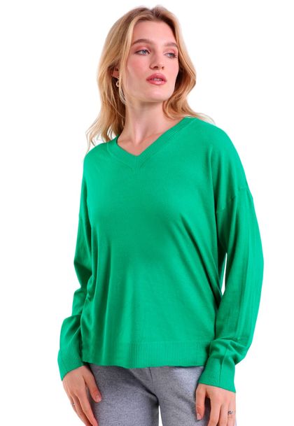 Blusa Feminina Manga Longa Gola V com Detalhe Canelado