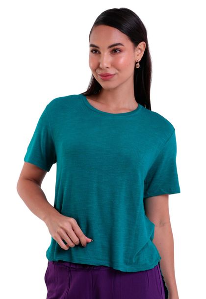Blusa Feminina Manga Curta Básica Visco Mullet