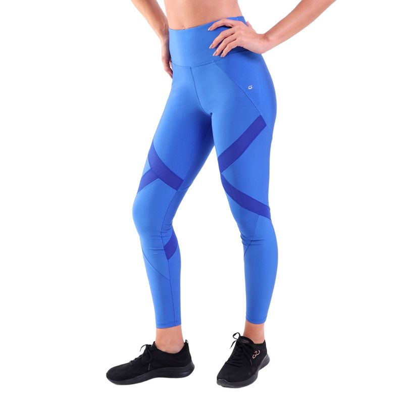 Calça Legging Capri Sport Com Recortes em Tule Trilobal