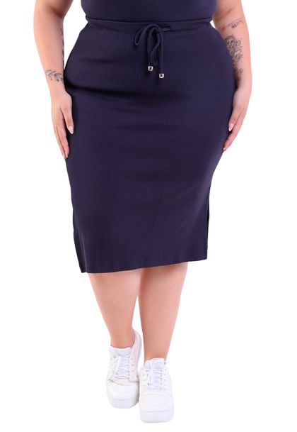 Saia Midi Plus Size com Cordão Canelado