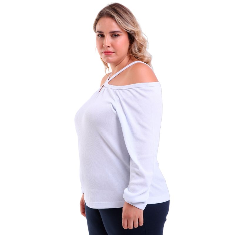 Blusa Feminina Plus Size Manga Longa com Alças Cruzadas
