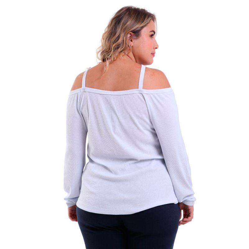 Blusa Feminina Plus Size Manga Longa com Alças Cruzadas