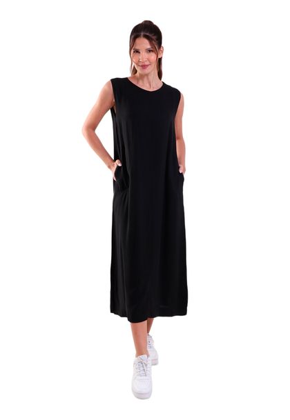 Vestido sem Manga com Botão Traseiro Heavy Twill