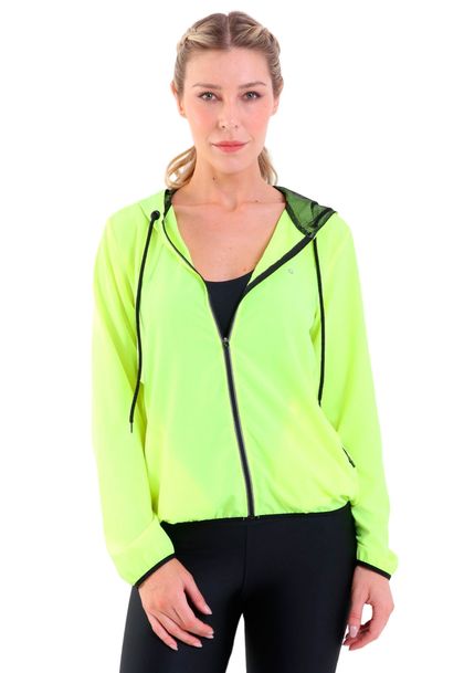 Jaqueta Feminina Tactel com Capuz Amarelo Fluor