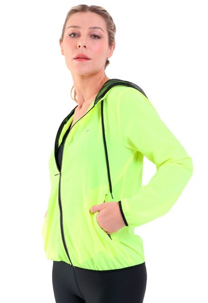 Jaqueta Feminina Tactel com Capuz Amarelo Fluor