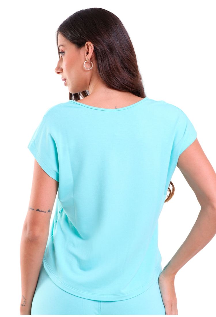 Blusa Feminina Manga Ampla Gola V Trendz Verde Agua lojaliquido