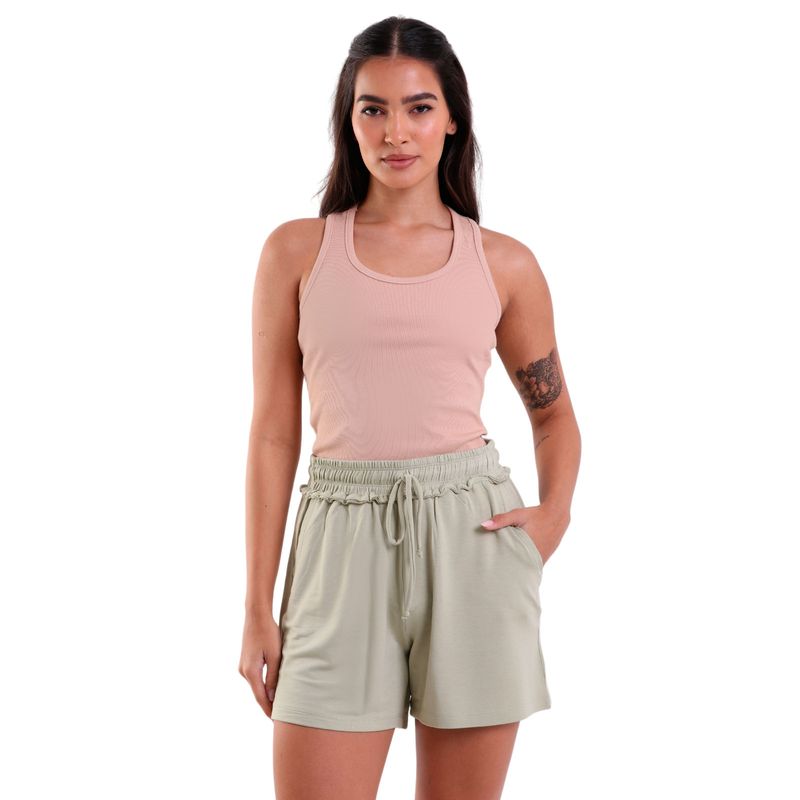 Shorts Feminino Cós Alto com Bolsos e Amarração
