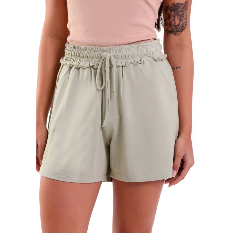 Shorts Feminino Cós Alto com Bolsos e Amarração
