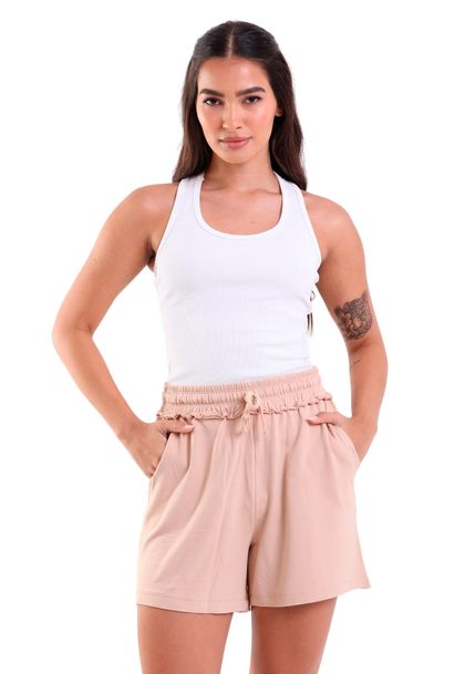Shorts Feminino Cós Alto com Bolsos e Amarração