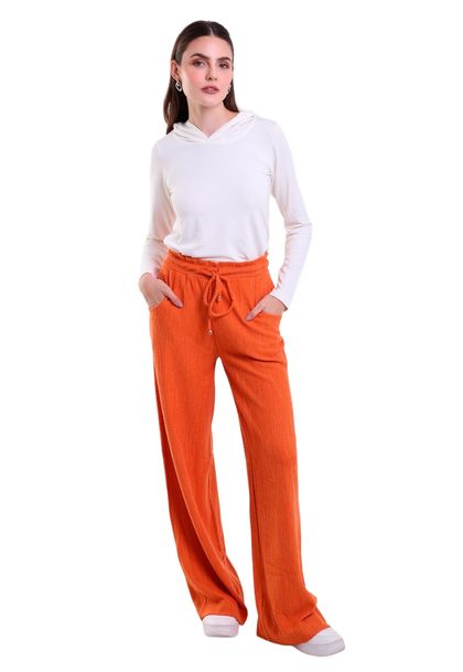 Calça Feminina Reta Com Bolso e Elástico Cotton