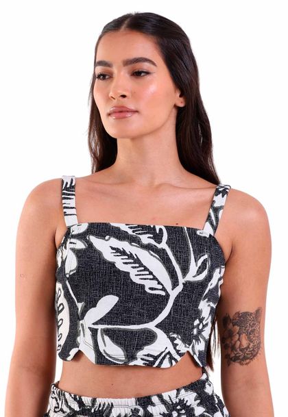 Cropped Feminino de Alcinha Tropical Black