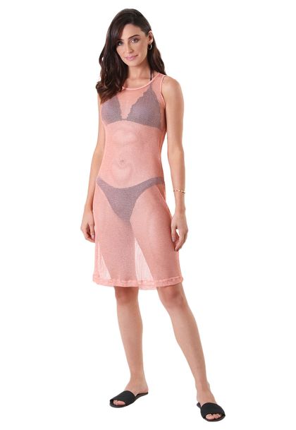 Vestido Midi Tela Shine Coral