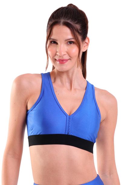 Top Fitness de Alta Compressão Trilobal Decote V com Vazado nas Costas