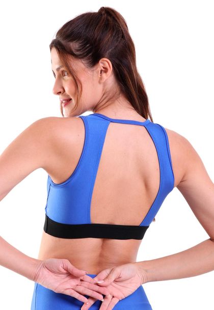 Top Fitness de Alta Compressão Trilobal Decote V com Vazado nas Costas