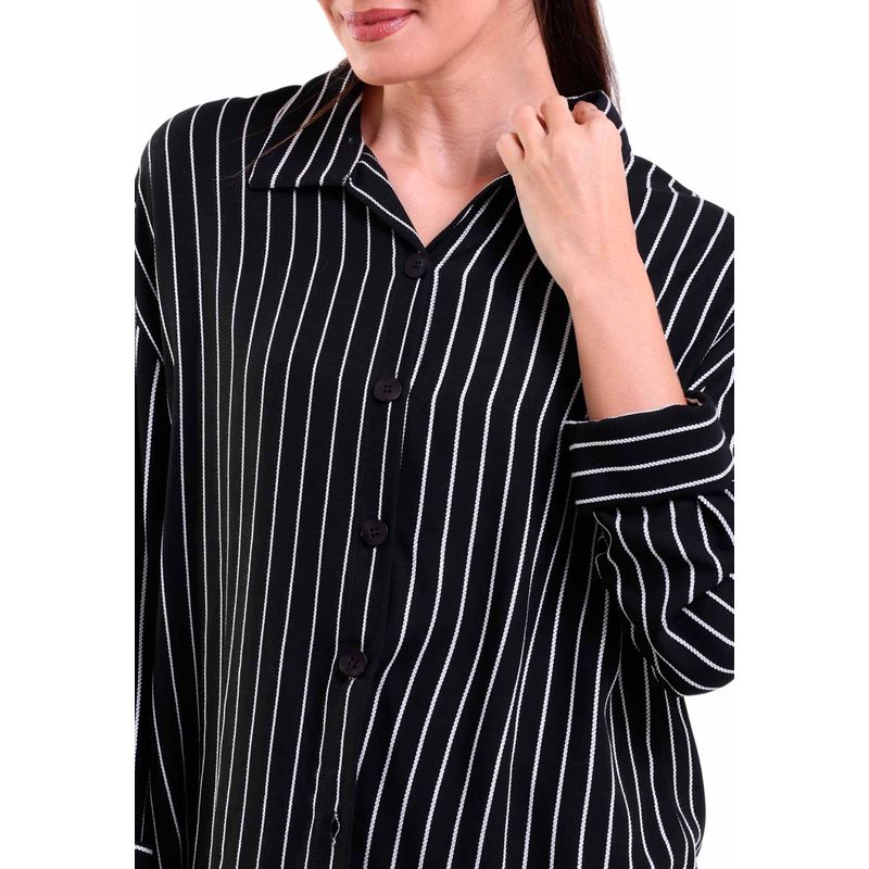Camisa com Manga 3/8 Tuxpan Listrado Preto