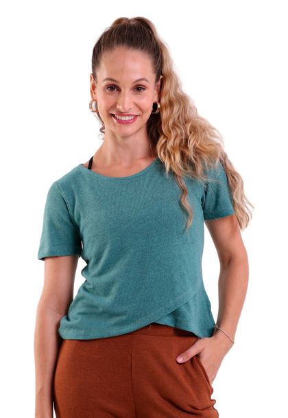 Blusa Manga Curta Tricot New Transpassada