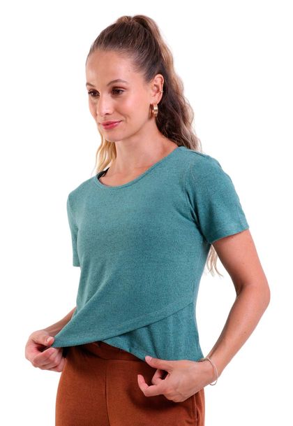 Blusa Manga Curta Tricot New Transpassada