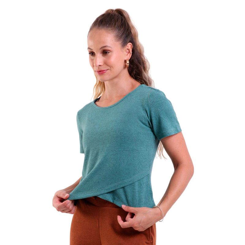 Blusa Manga Curta Tricot New Transpassada