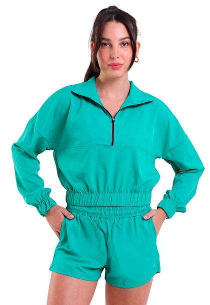 Blusa Fitness Manga Longa com Gola Alta e Zíper