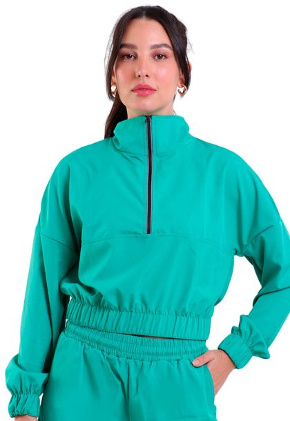 Blusa Fitness Manga Longa com Gola Alta e Zíper