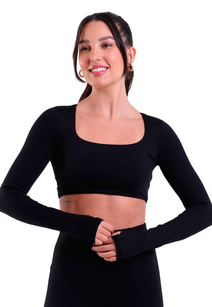 Cropped Fitness Manga Longa com Transpasse Supplex