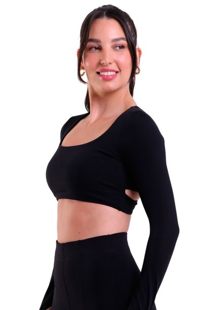 Cropped Fitness Manga Longa com Transpasse Supplex