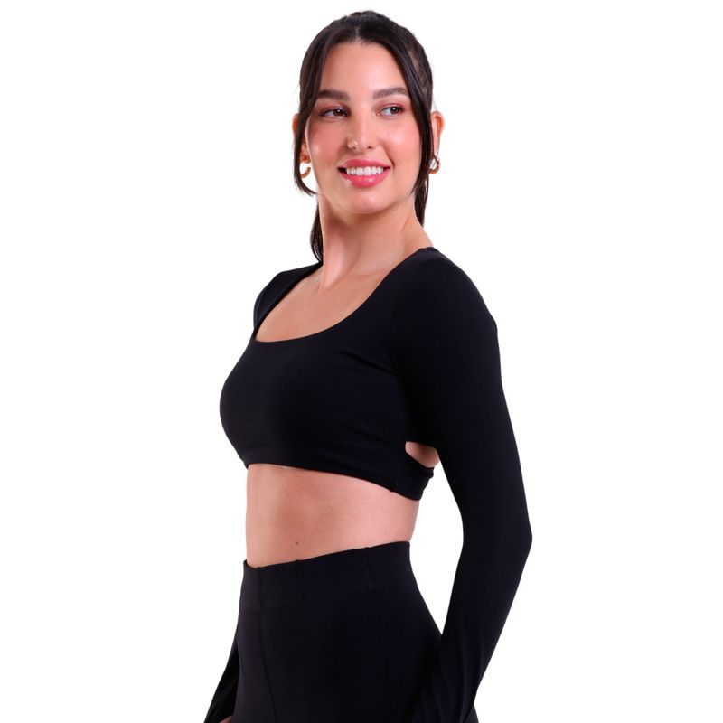 Cropped Fitness Manga Longa com Transpasse Supplex
