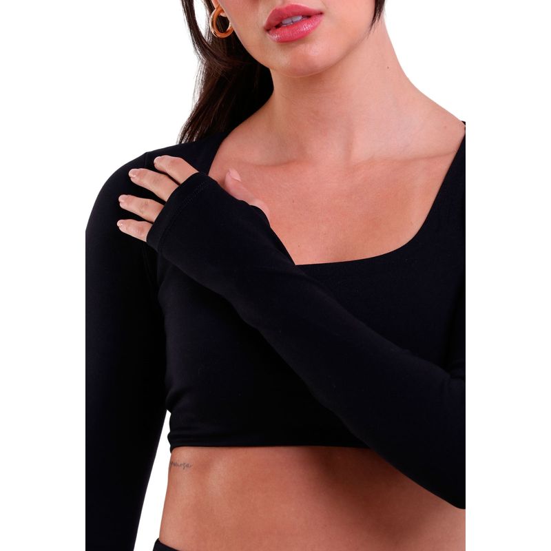 Cropped Fitness Manga Longa com Transpasse Supplex
