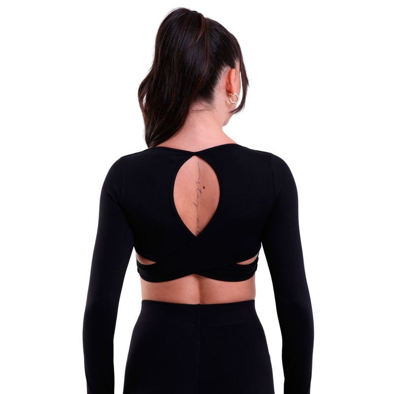 Cropped Fitness Manga Longa com Transpasse Supplex