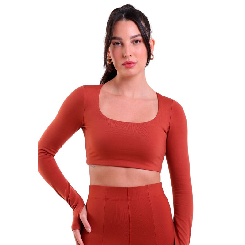 Cropped Fitness Manga Longa com Transpasse Supplex