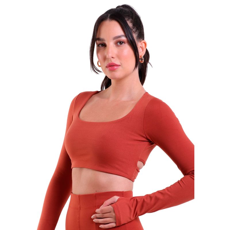 Cropped Fitness Manga Longa com Transpasse Supplex