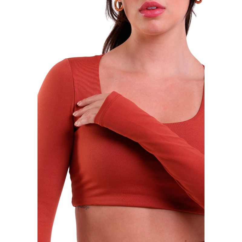 Cropped Fitness Manga Longa com Transpasse Supplex