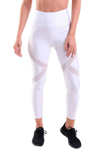 Calça Legging Capri Sport Com Recortes em Tule Trilobal