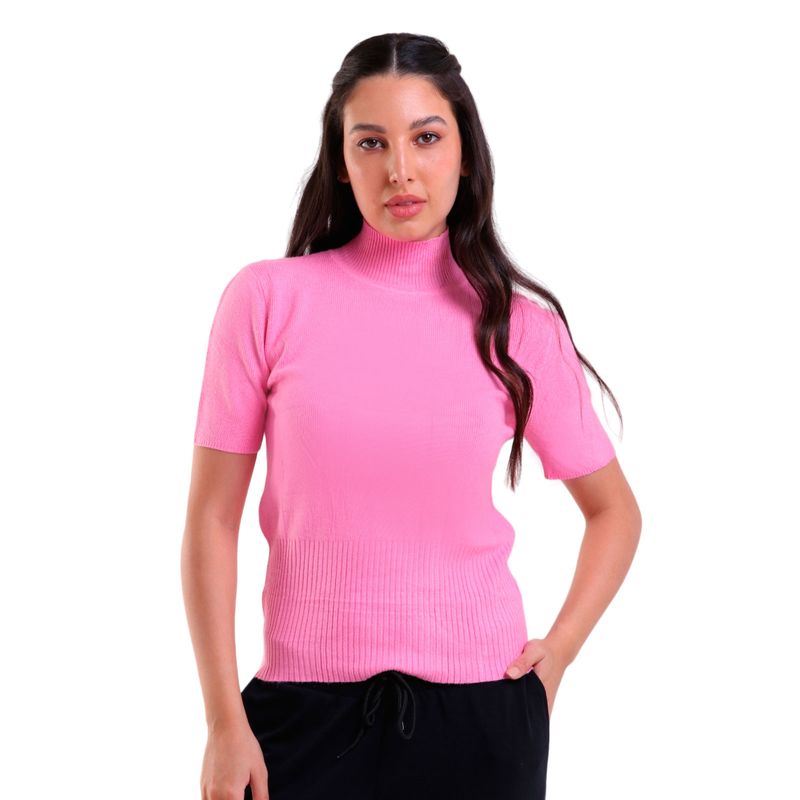 Blusa Feminina Cacharrel Manga Curta com Barra Canelada