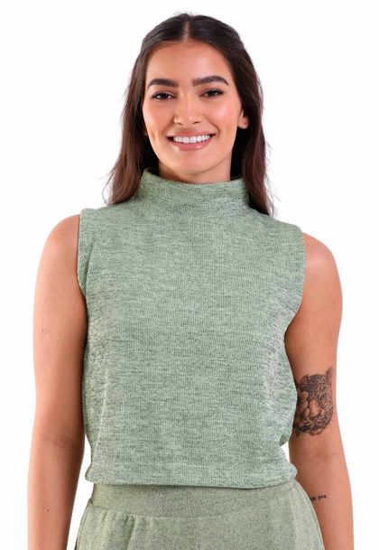 Cropped Tricot Canelado Gola Alta