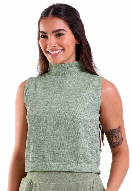 Cropped Tricot Canelado Gola Alta