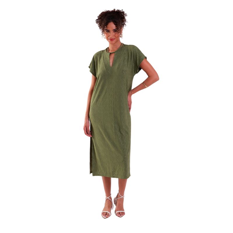 Vestido Decote V com Amarração e Fendas Laterais Laise